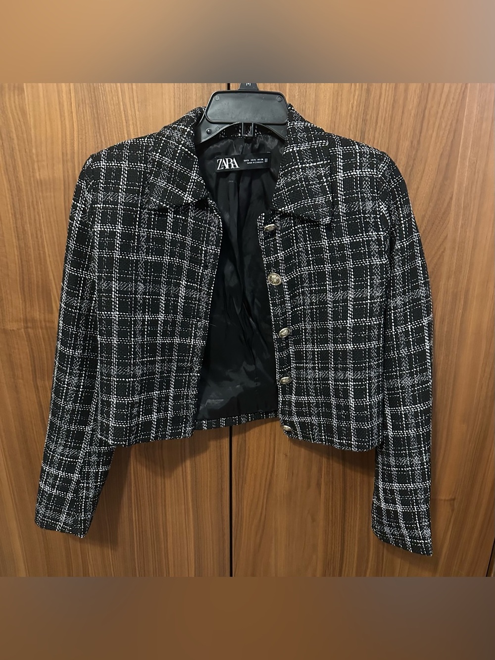 ZARA Black & White Tweed Cropped Blazer
